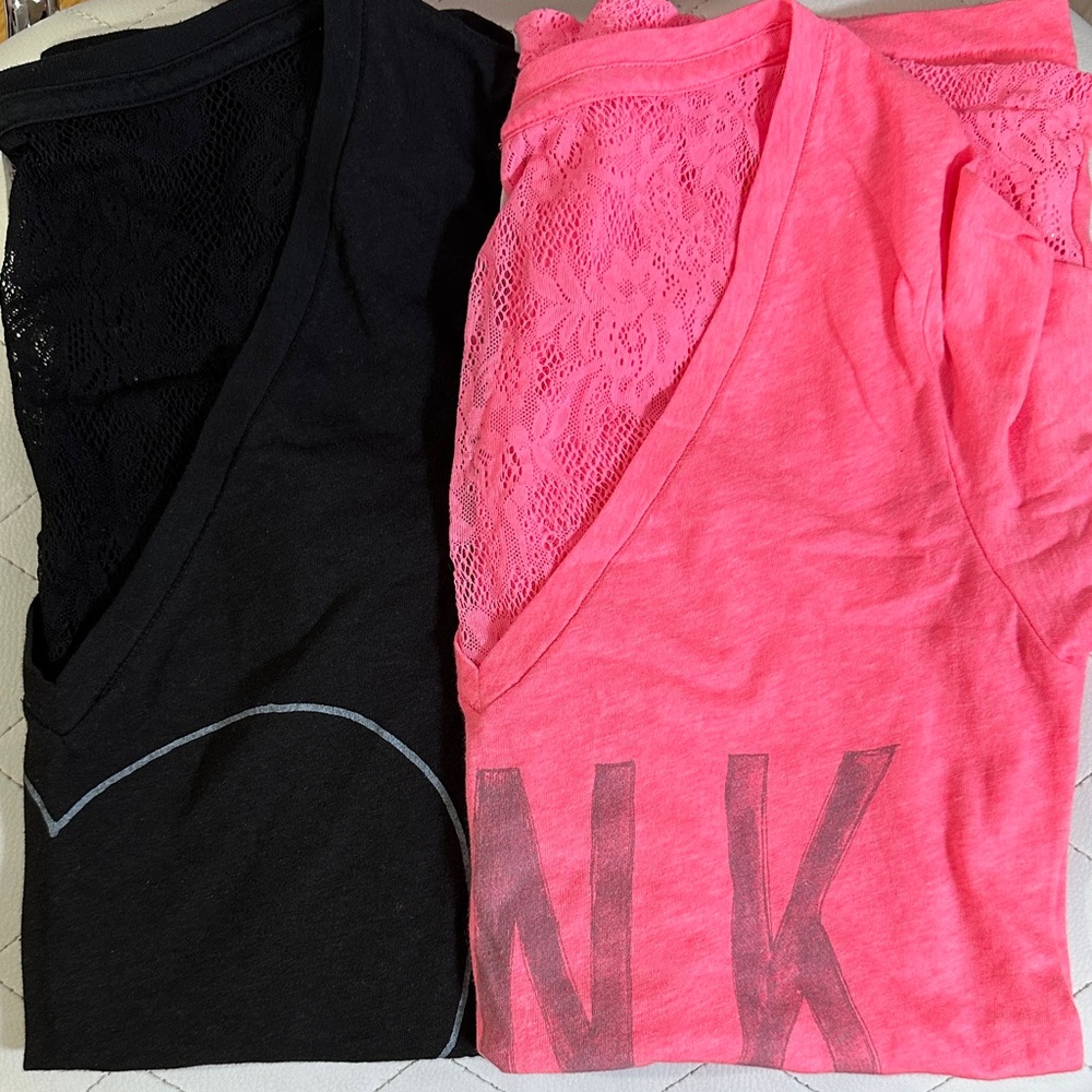 PINK Victoria's Secret Black and Pink Short Sleeve Tees